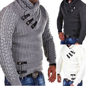 Menores de desenhador de homens 2020 Nova Chegada Mens Casual Manga Longa Solta Suéters Homens Brnad Cor Sólida Botão De Couro Top Homens Pullover Sweater