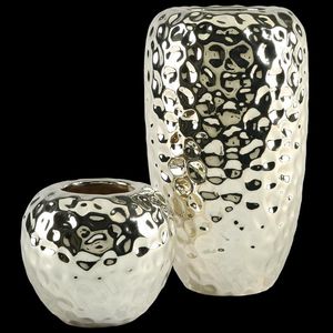 Vazolar Galvanik Proses Seramik Vazo Avrupa Modern Gümüş Kaplama Çekiç Doku Kurutulmuş Çiçek Ev Oturma Odası Dekorasyon