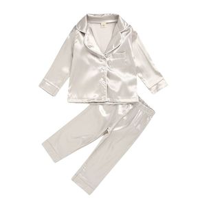 Crianças de manga comprida pijama conjunto puro cor crianças moda sleepwearwearset camisa calças primavera e outono dois pedaços 21 5qx j2