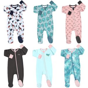 Moda Bahar Bebek Romper Fermuar Bebek Tulum Baskı Yenidoğan Bebek Kız Için Tulum Uzun Kollu Yumuşak Pijama Ayak 3m-18m