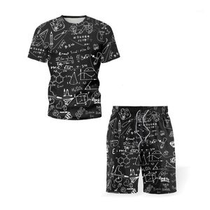 Мужские трексуиты летние наборы математические формулы печати черные рубашки с коротким рукавом + шорты 2 пакеты модные футболки костюм студент улица