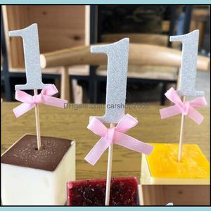 Parti Dekorasyon Etkinliği Malzemeleri Festival Ev Bahçesi İlk Doğum Günü 1. Yıl Cupcake Toppers Glitter Paper Boy Kız Diy Kek Tedarik Dr