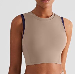 Açık Spor Yelek Tipi Kadın Çıplak Yoga Sutyen Tankı Göğüs Pad Ile Takım Tops Yüksek Yaka Kontrast Renk Spor Gömlek Spor Giyim Bluz