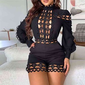 Black Bodysuit Женщины Новый Белый Bodycon Комбинезон Короткий Сексуальный СКЕР ОТ ПЕРВЫЙ Комбинезон Вырезать Вечерний клуб 210422