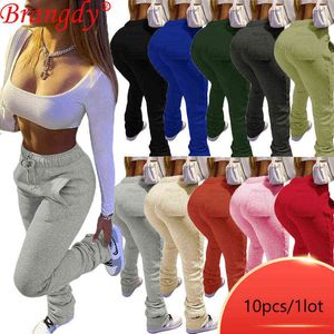 Yığılmış Pantolon Toplu Çok Toptan Öğeler Kadın Sweatpants Kalem Pantolon Kalınlaşmış Hoodie Kumaş Katı Çan Pantolon B7479 Y211115