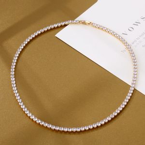 Ins Top Sell Tennis Chain Pendant Hip Hop Fashion Jewelry 18K Gold Filled White Cubic Zircon CZ Diamond Gemstones Eternity Party Women Wedding Necklace Gift