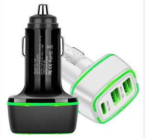 18W PD Car Charger LED 3 Port USB QC3.0 2.4A Type C Dual Chargers Quick Charge Fast Charging for smartphone samsung LG