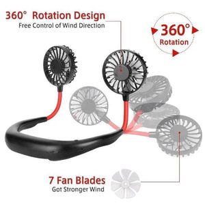 Yenilik Ürünleri Taşınabilir USB Fan Şarj Edilebilir Boyun Bankası Tembel Boyun Çift Soğutma Mini Sport 360 Derece Dönen Asma WH0477