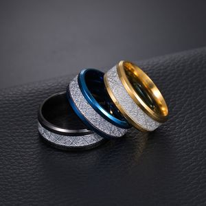 Folha de seda de gelo ouro prata azul cor preta anel de aço inoxidável dedo para homens mulheres hip hop jóias moda e arenoso