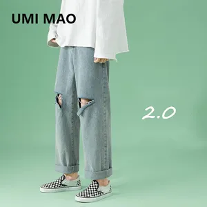 Jeans masculinos Umi Mao 2021 Summer rasgado joelho masculino hombre homme homens tendidos calças soltas de calça de calça hip hop de jeans de streetwear