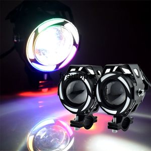 Motosiklet 12 V 125 W LED Farlar Moto 6500 K Renkli Melek Göz Lambası U7 İş Kafa Lambası Motosiklet Yardımcı Işıklar Spot