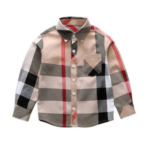 Весенне-осенние клетчатые рубашки для маленьких мальчиков, рубашка в джентльменском стиле для мальчиков, рубашка для отдыха с отложным воротником, детская футболка с длинными рукавами, детская одежда