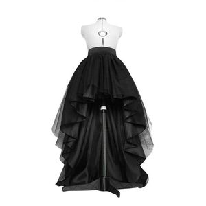 Yüksek Düşük Siyah Tül Etek Asimetrik Hem Tutu Katmanlı Düğün Gelin Kıyafeti Bel Pileli Balo Gala Şık Saia 210629