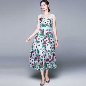 Tasarımcı Pist Yaz Boho Tatil Elbise Kadın Spagetti Kayışı Lale Çiçek Baskılı Kadın Zarif Parti 210529