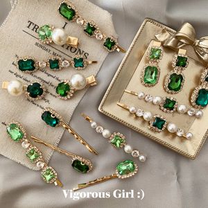 3 colori Corea Vintage Emerald forcine per capelli Strass geometrici fermaglio per capelli Per le donne Accessori per capelli per ragazze Barrette 2649 Y2