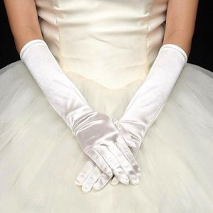 Перчатки с пятью пальцами, женские вечерние, свадебные, официальные, однотонные, атласные, варежки с длинными пальцами, для мероприятий, красный, белый283K
