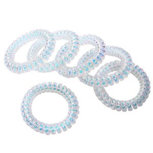 Lot 100 adet Büyük Boy (5.5 cm) Saç Scrunchie AB Beyaz Telefon Tel Elastik Halat Yüzük Spiral Kauçuk Bant Hairband