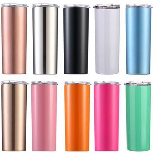 20 OZ Sıska Su Şişesi Çift Duvar Paslanmaz Çelik Yalıtımlı Vakum Tumbler Düz Kahve Bira Kupası