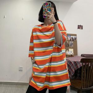 T-shirt da uomo a righe gialle arancioni oversize taglia Euro T-shirt da uomo estiva Harajuku a maniche corte Moda donna Ulzzang T-shirt coreana da uomo streetwear