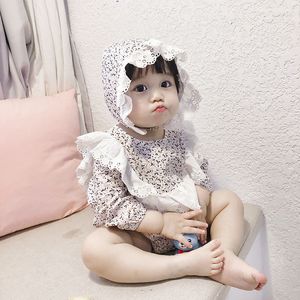 Kore Stil Bahar Sevimli Çiçek Lagile Bodysuits Bebek Kızlar için 0-2 Yıl Küçük Prenses Pamuk Uzun Kollu Giysileri Kapak 210508