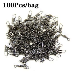 Balıkçılık Kancaları 100 PCS Döner pim konnektörünü kilitleme Snap Boyutu 6# -14# Pirinç Namlu Yuvarlanan Katı Yüzük Fishhook cazibesi aletleri