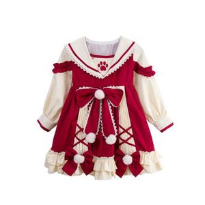 Bebek Kız Lolita Vintage Elbise Sonbahar Çocuklar Prenses Bebek Elbiseleri Doğum Günü Vaftiz Balığa Çocuk Butik Giysileri 210615