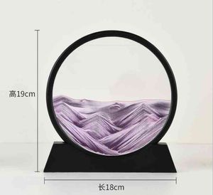 16 см движущихся песка искусства изображения серебряная рамка круглая стекло 3D глубокий морской песочника в дисплей движения течет песочная рамка H0922