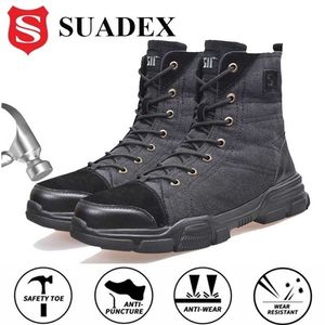 Suadex Güvenlik İş Çizmeler Erkekler Için Ayakkabı Tüm Sezon Anti-Smashing Çelik Toe Cap Yıkılmaz Çalışma 211217
