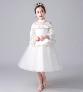 Güzellik Fildişi Kollu Aplike Kızın Pageant Çiçek Kız Elbise Prenses Parti Çocuk Etek Özel