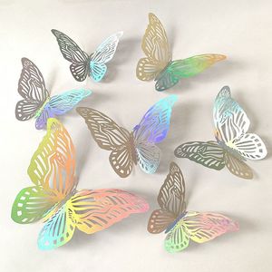 Adesivo da parete con farfalle in cristallo effetto 3D Bella farfalla per camera dei bambini Decalcomania da muro Decorazione domestica