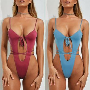 HIRIGIN 2021 Seksi Kadın Bandaj Monokini Push Up OnePiece Mayo Katı Yastıklı Mayo Beachwear Mayo Yüzme Kostüm Tek Parça S