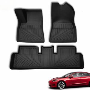 All-Weather 3D Floor Mats Non Skid Foot Mat Liners for Tesla Model 3 Y Trunk Complete Full Set Waterproof Floor Pads Eco-friendly Rubber