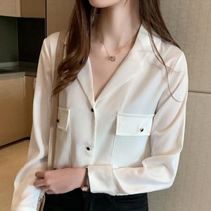 Blusa Uzun Kollu V Yaka Ofis Şifon Beyaz Bluz Gömlek Bluz Kadınlar Blusas Mujer De Moda Bayan Tops ve Bluzlar D859 210426