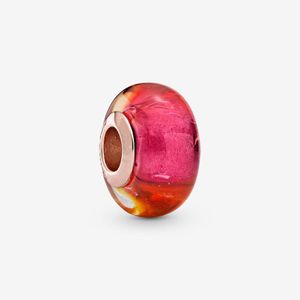 100% 925 Ayar Gümüş Işıltılı Sunset Murano Cam Charm Fit Pandora Orijinal Avrupa Charms Bilezik Moda Takı Aksesuarları