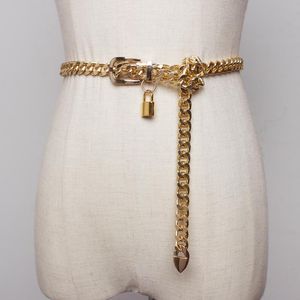 Женские золотые и серебряные металлические ремни с замком и ключевым дизайном - кубинские пояс для платьев для платьев