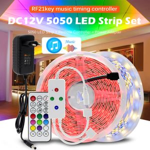 5050 LED Şerit RGB / RGBW / RGBWW 5 M 10 M RGB Renk Değiştirilebilir Esnek LED Işık Bant RF Uzaktan Kumanda Müzik Seti