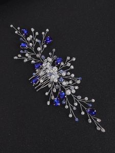 Başlıklar Mavi Kristal Düğün Saç Aksesuarları Rhinestone Romantik Kadın Süsler Gelin Kafa Gelin Headdress Tiara Tarak