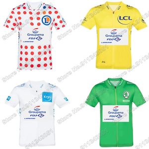 Yarış Ceketler Takım FDJ 2021 Bisiklet Jersey Kısa Kollu Fransa Tur Giyim Sarı Yeşil Beyaz Polka Dot Yol Bisiklet Gömlek MTB Maillot