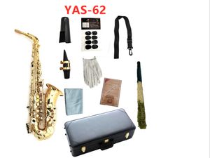 Real Pictures YAS-62 Alto Saxophone EB Tune Tune Латунный Лак Золотой Профессиональный музыкальный инструмент с корпусом