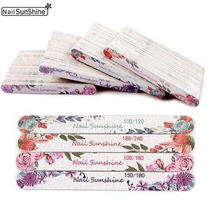Wooden Sanding Nails File 100pcs Sandpaper Nail Buffer Files 100/120/150/180/240 Thick Stick Double Sided Printing Flower