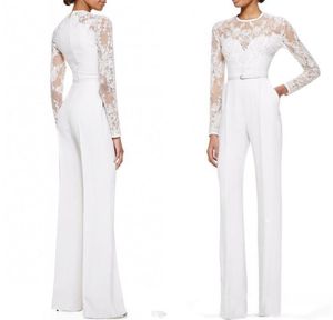 2022 Yeni Beyaz Anne Gelin Pantolon Suits Tulum Uzun Kollu Dantel Süslenmiş Kadınlar Örgün Akşam Giyim Custom Made 117