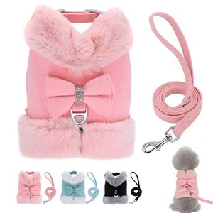 Cute Chihuahua Yorkie Dog Cat Harness Leash Set Warm Winter Pets Puppy Clothes Vest Small Dog Clothing For Pug French Bulldog 211106