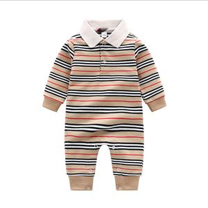 Roupa infantil bebê menino menina macacão macacão peça única manga longa 100% algodão roupas 1-2 anos tricô lapela listrada