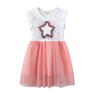 Atlama Metre Yaz Prenses Kız Elbise Yıldız Boncuk Pamuk Tutu Parti Çocuk Kostüm Moda Doğum Günü Elbiseler 210529
