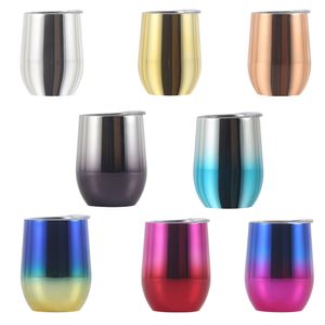 12 oz Çift Duvar Termal Şarap Kadehi Tumbler 300ml 304 Paslanmaz Çelik Gıda Sınıfı Bira Bardak Yüzey İşleminde Kapak Parlak