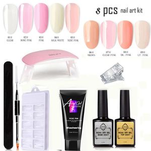 Prego Extensão Gel Kit com UV LED Clipper Arquivos Dicas Gel Base Coat Top Casaco All-in-One DIY Nail Art Ferramentas para Starter Nail Art Kits