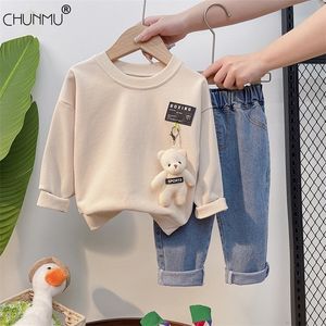 Autumn Children Baby Boys Clothes Fashion Denim Jacket Top Pants 3Pcs/sets Infant Kids Casual Clothing Winter Toddler Tracksuits 220212