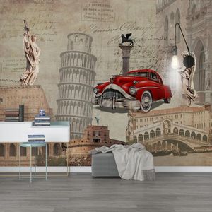3d duvar kağıdı Avrupa tarzı nostaljik dönüm noktası bina klasik araba ingilizce arka plan duvar kağıdı duvar kafe oturma odası fresk