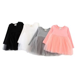 Kızlar Uzun Kollu Elbiseler Sonbahar Bahar 2021 Bebek Kız Giysileri Düz Renk Çocuk Tutu Elbise M3880