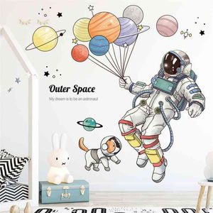 Мультфильм космический космос астронавт на стену стикер для детей комнаты детская съемная съемная стена декор виниловых воздушных шаров наклейки наклейки дома декор 210914